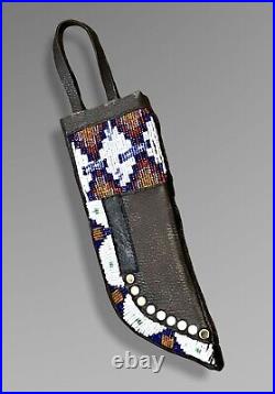 Native American Sioux Indian Bead Knife Cover Cowhide Leather Knife Sheath S824