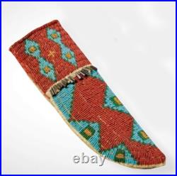 Native American Sioux Indian Beaded Handmade Sheath Suede Leather Knife Sheath