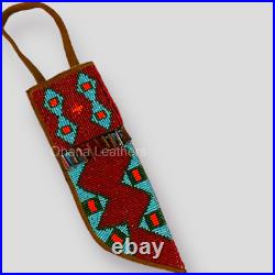 Native American Sioux Indian Beaded Handmade Sheath Suede Leather Knife Sheath