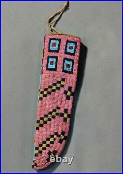 Native American Sioux Indian Beaded Knife Sheath Suede Leather Knife Cover