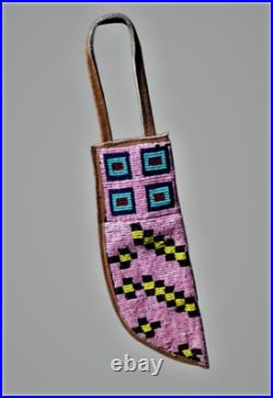 Native American Sioux Indian Beaded Knife Sheath Suede Leather Knife Cover