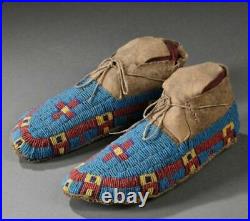 Native American Sioux Style Indian Beaded Cheyenne Moccasins Suede Leather M602