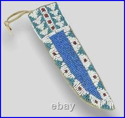Native American Sioux Style Indian Beaded Knife cover Suede Leather Knife Sheath