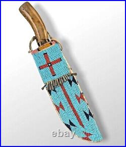 Native American Sioux Style Indian Beaded Knife cover Suede Leather Knife Sheath