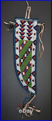 Native American Sioux Style Indian Beaded Leather Knife Sheath