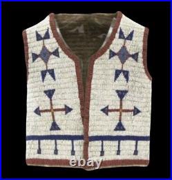 Native American Sioux Style Indian Beaded Suede Leather Hide Vest