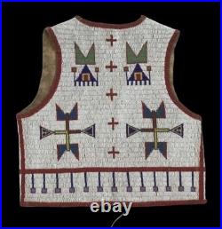 Native American Sioux Style Indian Beaded Suede Leather Hide Vest