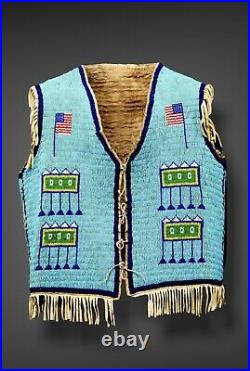 Native American Sioux Style Indian Beaded Suede Leather Hide Vest V104