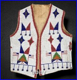 Native American Sioux Style Indian Beaded Suede Leather Hide Vest V106