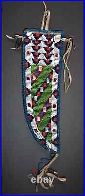 Native American Sioux Style Indian Beaded Suede Leather Knife Sheath Handmade