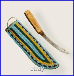 Native American Sioux Style Indian Beaded Suede Leather Knife Sheath S802