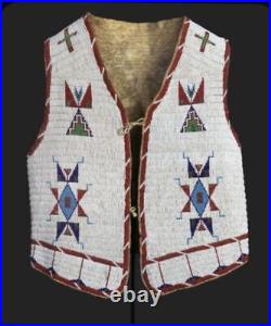Native American Sioux Style Indian Fully Beaded Suede Leather Hide Vest