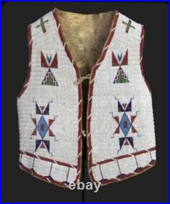 Native American Sioux Style Indian Fully Beaded Suede Leather Hide Vest