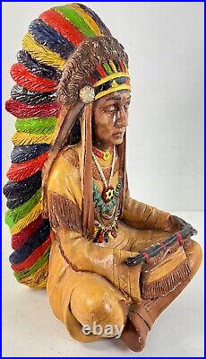 Native American Sitting INDIAN Chief WARRIOR Peace PIPE Chalkware Coin Bank