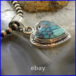 Native American Sterling Heart Shape Blue Ridge Turquoise Pendant For Women