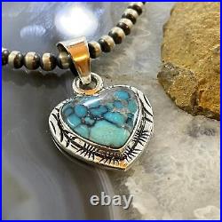 Native American Sterling Heart Shape Blue Ridge Turquoise Pendant For Women