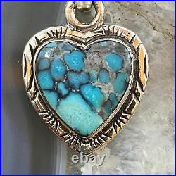 Native American Sterling Heart Shape Blue Ridge Turquoise Pendant For Women
