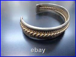 Native American Sterling Silver & 12k GF Twist wire Pattern cuff Bracelet Signed