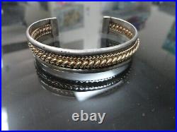 Native American Sterling Silver & 12k GF Twist wire Pattern cuff Bracelet Signed