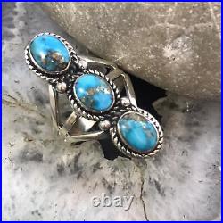 Native American Sterling Silver 3 Oval Matrixed Turquoise Ring Sz 9.75 For Women