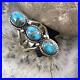 Native American Sterling Silver 3 Oval Matrixed Turquoise Ring Sz 9.75 For Women