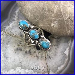 Native American Sterling Silver 3 Oval Matrixed Turquoise Ring Sz 9.75 For Women