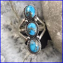 Native American Sterling Silver 3 Oval Matrixed Turquoise Ring Sz 9.75 For Women