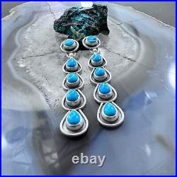 Native American Sterling Silver 5 Turquoise Post Dangle Earrings For Women