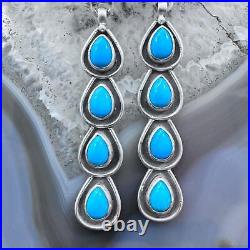 Native American Sterling Silver 5 Turquoise Post Dangle Earrings For Women