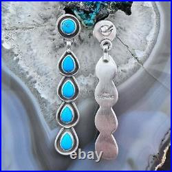 Native American Sterling Silver 5 Turquoise Post Dangle Earrings For Women