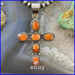 Native American Sterling Silver 6 Oval Spiny Oyster Cross Pendant For Women
