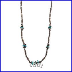 Native American Sterling Silver Blue Turquoise Bench & Saucer Bead Necklace 26