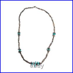 Native American Sterling Silver Blue Turquoise Bench & Saucer Bead Necklace 26