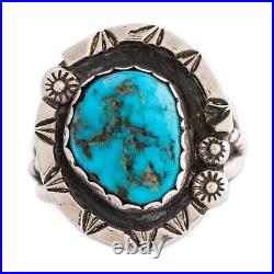 Native American Sterling Silver Blue Turquoise Statement Ring 11.25