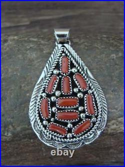 Native American Sterling Silver & Coral Cluster Pendant by M. Jones