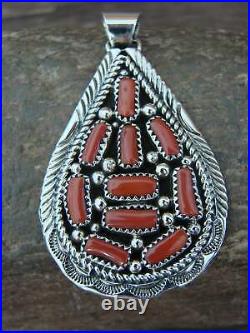 Native American Sterling Silver & Coral Cluster Pendant by M. Jones