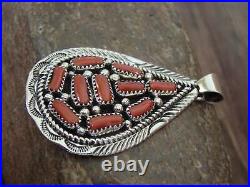 Native American Sterling Silver & Coral Cluster Pendant by M. Jones