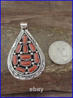 Native American Sterling Silver & Coral Cluster Pendant by M. Jones