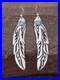 Native American Sterling Silver Feather & Turquoise Dangle Earrings Singer