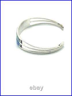 Native American Sterling Silver Handmade Navajo Multicolor Opal Cuff Bracelet