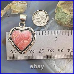 Native American Sterling Silver Heart Shape Rhodochrosite Pendant For Women