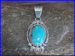 Native American Sterling Silver & Kingman Turquoise Pendant Benally