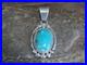 Native American Sterling Silver & Kingman Turquoise Pendant Benally
