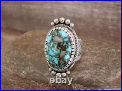 Native American Sterling Silver & Kingman Turquoise Ring by Lewis Size 7