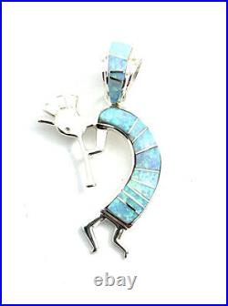 Native American Sterling Silver Navajo Blue Opal Kokopeli Pendant