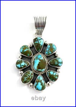 Native American Sterling Silver Navajo Handmade Kingman Turquoise Pendant