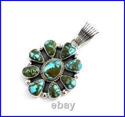 Native American Sterling Silver Navajo Handmade Kingman Turquoise Pendant