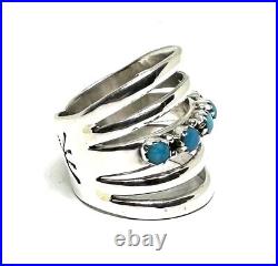 Native American Sterling Silver Navajo Handmade Natural Turquoise Ring Size 9.5