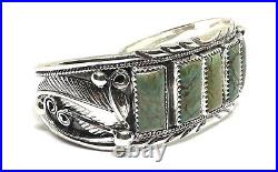 Native American Sterling Silver Navajo Handmade Turquoise Leaf Silver Bracelet