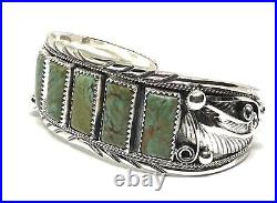 Native American Sterling Silver Navajo Handmade Turquoise Leaf Silver Bracelet